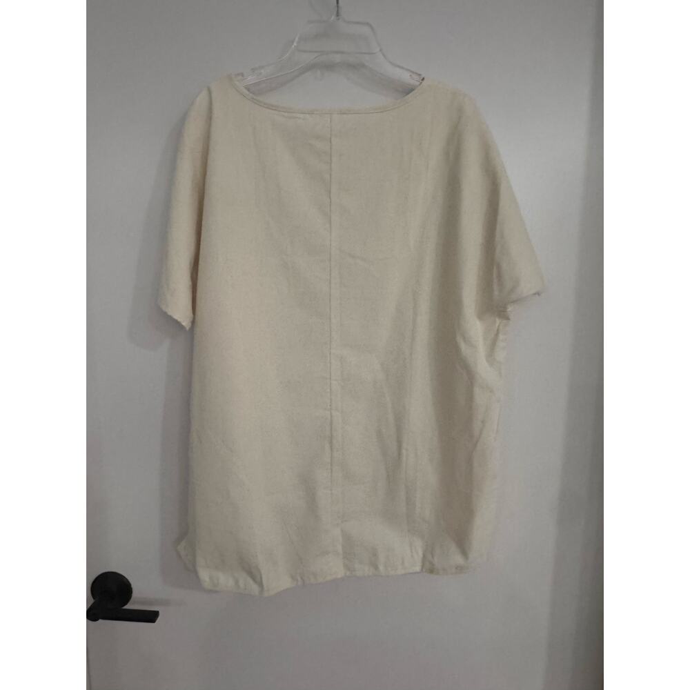 Linen Boxy Top Neutral High Low Hem Minimalist Large NEW - Picture 5 of 5